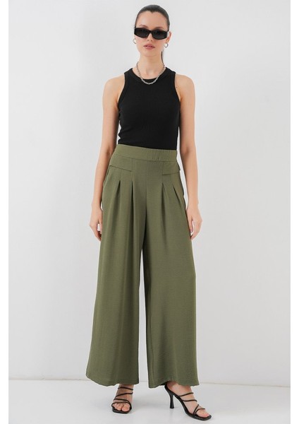 Geniş Paça Pileli Pantolon 6718 - Haki