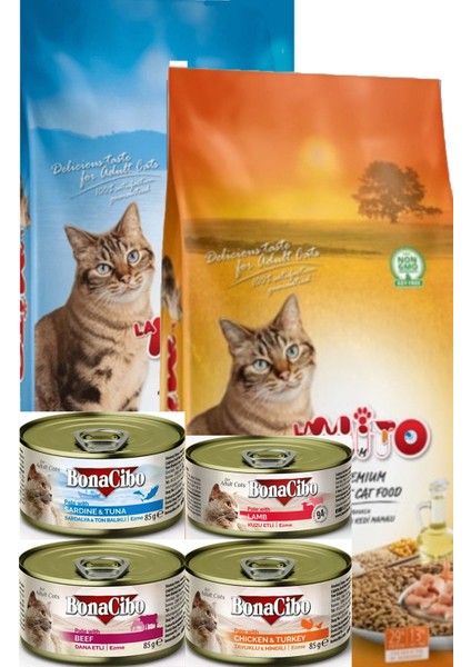 & Mito Mix Kedi Maması 1 kg + 1 kg + 4 Yaş Mama 85 Gr.lık