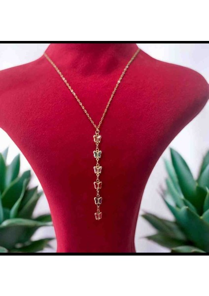 Gold Rengi Taşlı Dekolte Y Kolye