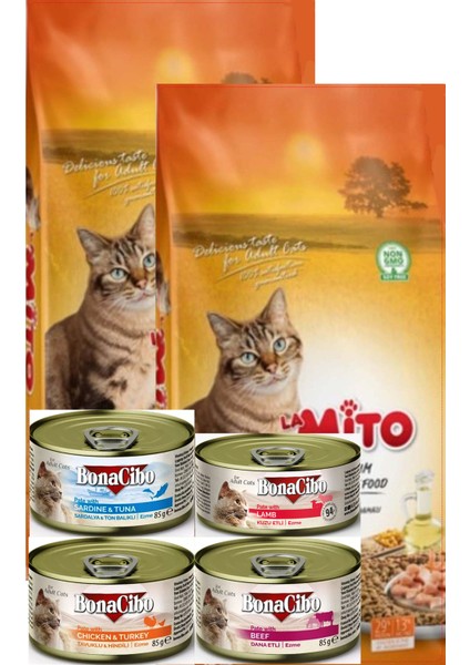 Kedi Maması 2 x 1 kg + 4 Adet Yaş Mama 85 gr Lık