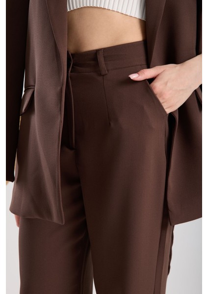 Kahverengi Premium Kumaş Yelek Pantolon Takım Elbise