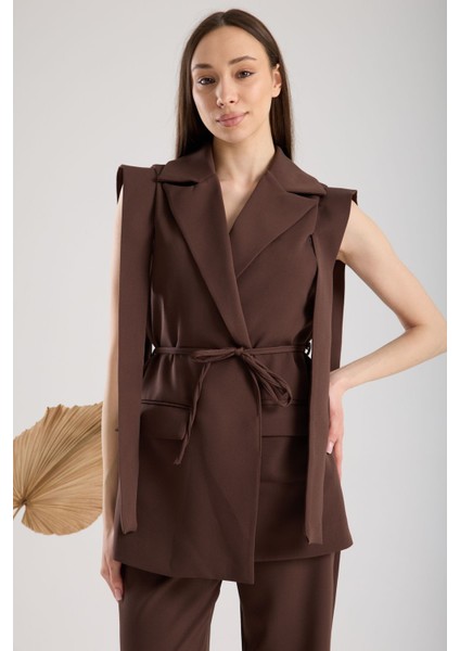 Kahverengi Premium Kumaş Yelek Pantolon Takım Elbise