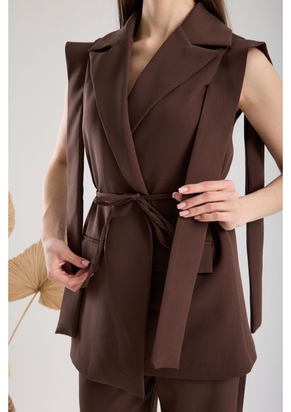 Kahverengi Premium Kumaş Yelek Pantolon Takım Elbise modelleri