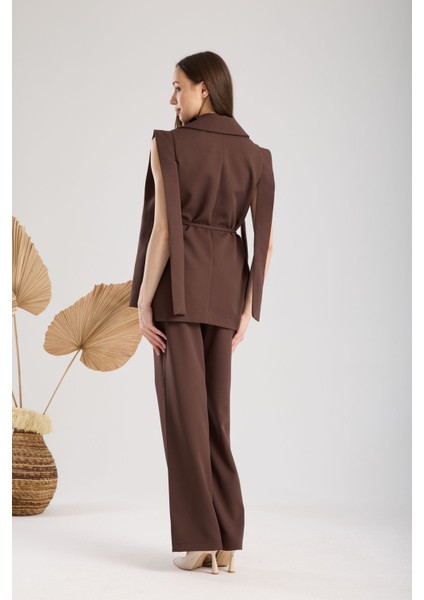 Kahverengi Premium Kumaş Yelek Pantolon Takım Elbise indirimleri