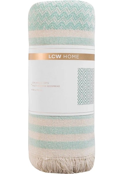 Lcw Home Yeşil Çizgi Desenli Saçaklı Tek Kişilik Yatak Örtüsü 130 x 170 cm
