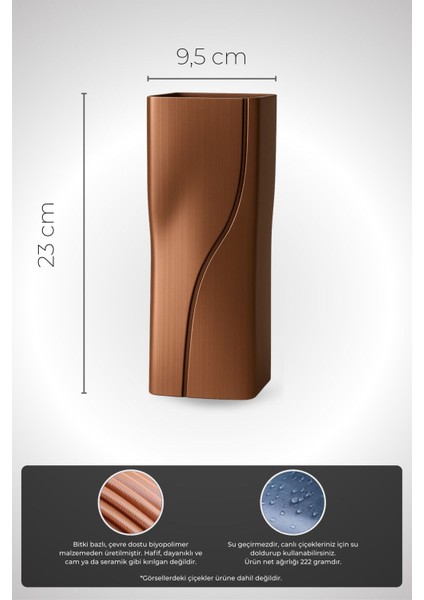 Eos Bakır Renk Modern Dekoratif Vazo - Şık ve Minimalist Tasarım