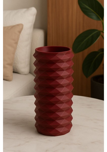Zyra Bordo Renk Modern Dekoratif Vazo – Geometrik ve Şık Tasarım fırsatları