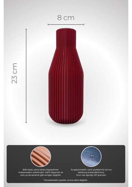 Zen Bordo Renk Modern Dekoratif Vazo – Minimalist ve Doğal Görünüm (23 cm ) fiyatları