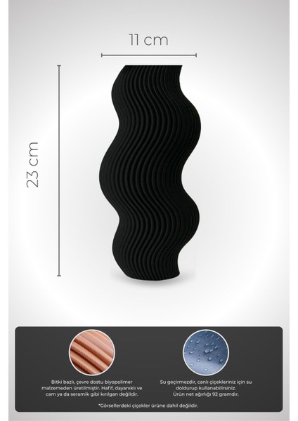 Nova Siyah Dalgalı Modern Vazo – Minimal Kıvrımlı Tasarım Vazo
