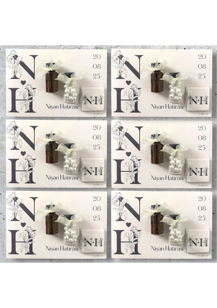 Nişan Hediyeliği 6 Adet 16 x 12 cm Kart Tasarımı Ile Kahve & Inci & Madlen Çikolata Tasarım Ürün