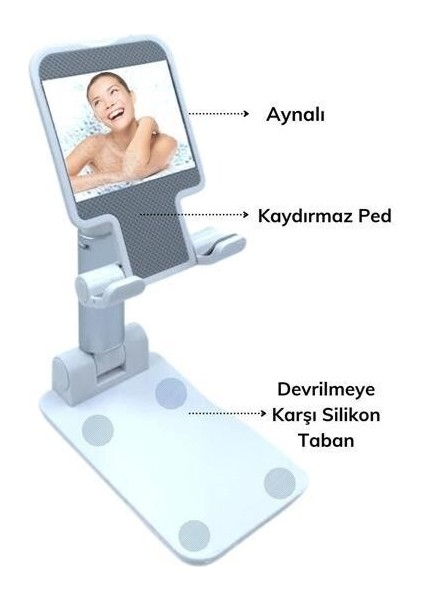 Buffer® Siyah Aynalı Cep Telefonu Sabitleyici Stand Katlanabilir Ayarlanabilir Telefon Standı