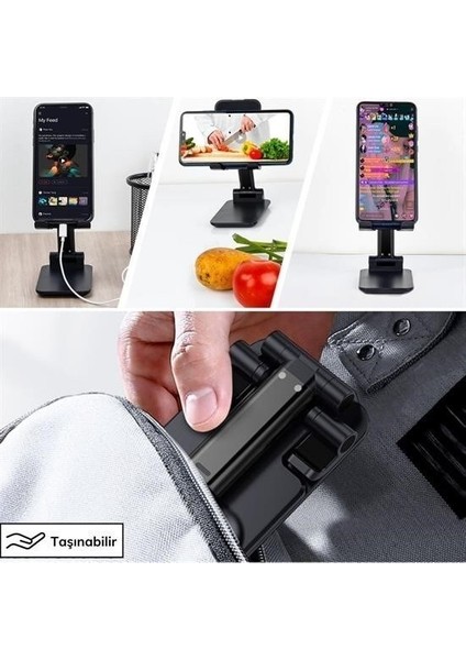 Buffer® Siyah Aynalı Cep Telefonu Sabitleyici Stand Katlanabilir Ayarlanabilir Telefon Standı