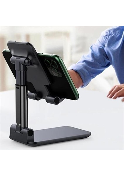 Buffer® Siyah Aynalı Cep Telefonu Sabitleyici Stand Katlanabilir Ayarlanabilir Telefon Standı