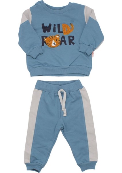 Erkek Bebek Mavi Gri Wild Roar Kaplan Nakışlı 2'li Takım - 1015274