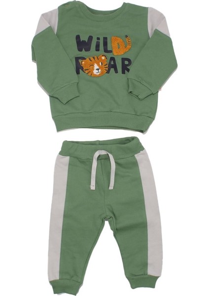 Erkek Bebek Yeşil Gri Wild Roar Kaplan Nakışlı 2'li Takım - 1015273