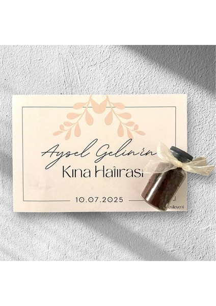 Kına Hediyeliği 6 Adet 15 x 11 cm Kart Tasarımı Ile 10 cc Cam Tüp ile Isteğe Bağlı Kahve Veya Kına