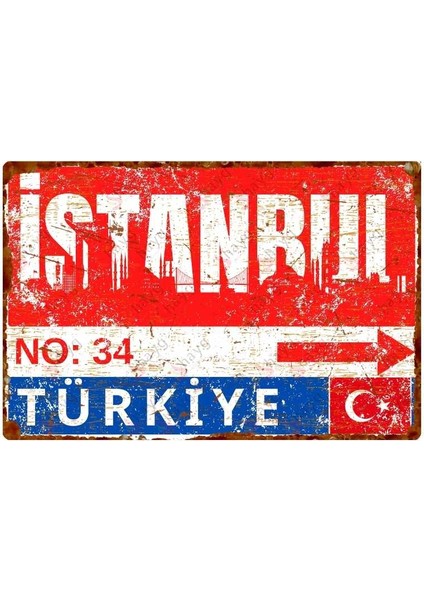 Istanbul Metal Sokak Tabelası - Retro Pas Görünümlü Türkiye Duvar Dekoru