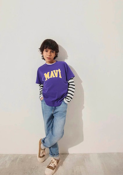 Logo Baskılı Mor Erkek Çocuk T-Shirt M6610030-70692