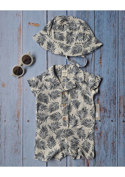 Gözlük Hediyeli Erkek Bebek Palmiye Desenli Tulum Şapka Takımı fiyatları