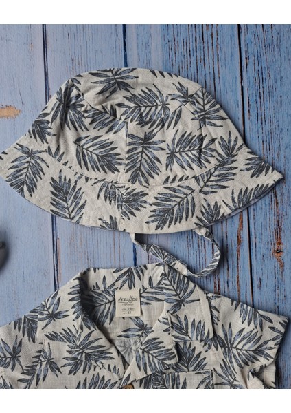 Gözlük Hediyeli Erkek Bebek Palmiye Desenli Tulum Şapka Takımı modelleri