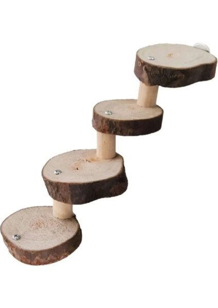 Trendme Kafes Içi Doğal Ahşap 4 Basamaklı Hamster ve Kuş Merdiveni