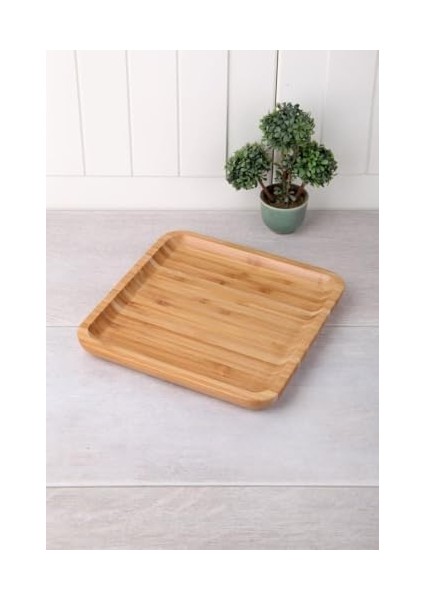 Bambu Lüx Kare Servis 20 * 20 cm, Bambu Sunumluk & Çerezlik Kare Sunum Tabağı, Bambu Kare Sunum Tabağı