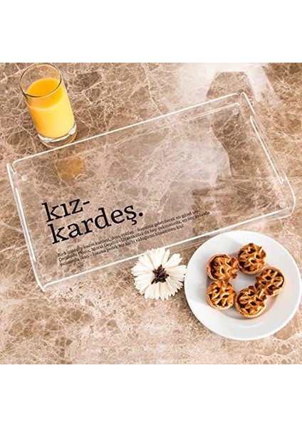 Kız Kardeş Kelime Anlamlı Hediye Akrilik Tepsi - 22 x 40 cm - Suya Dayanıklı Tasarım