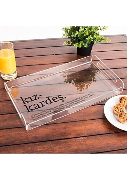 Kız Kardeş Kelime Anlamlı Hediye Akrilik Tepsi - 22 x 40 cm - Suya Dayanıklı Tasarım