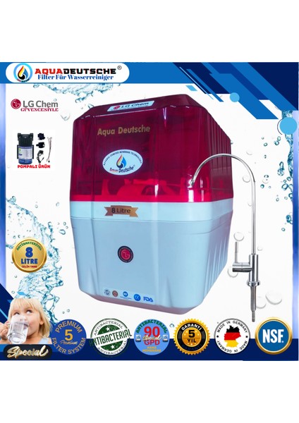 Pompalı 8 Litre Antibakteriyel Çelik Tanklı 90 Gpd Nano Membranlı Gümüş Iyon Kompozit Tatlandırıcılı Su Arıtma Cihazı fiyatları