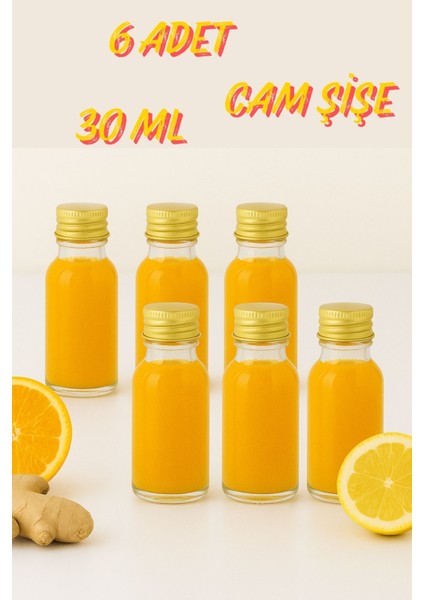 6 Adet Şeffaf Cam Shot Şişesi Sızdırmaz Gold Metal Kapaklı Kolonya Koku Süs Çok Amaçlı Şişe 30ML