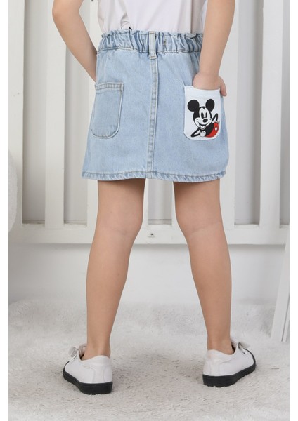 Kız çocuk Arkası Cep Detaylı Karakterli Kot Etek, Denim Etek fiyatları