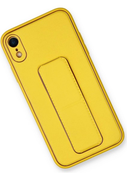 Apple iPhone Xr Kılıf Coco Deri Standlı Kapak - Sarı Ynsmr