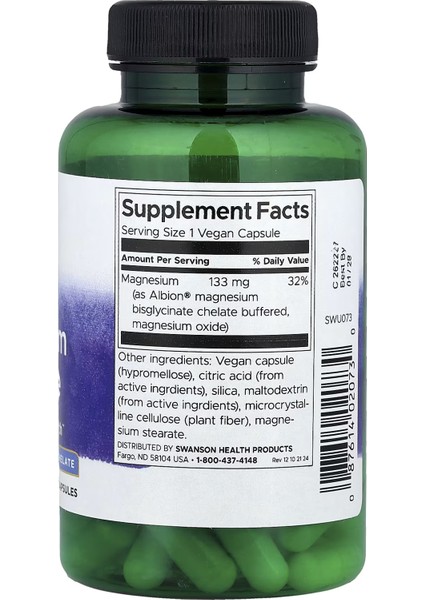 Albion Magnesium(Magnezyum) Glycinate, 133 mg , 90 Vegan Caps