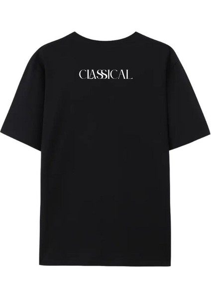 Unısex "classıcal" Baskılı Oversıze Siyah Tshirt