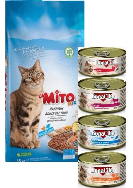 Mix Kedi Maması 1 kg + 4 Adet Yaş Mama 85 Gr. Lık