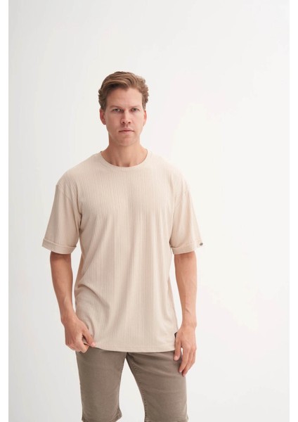 Bisiklet Yaka Bej Erkek T-Shirt 4263