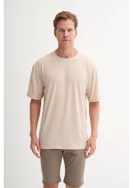 Bisiklet Yaka Bej Erkek T-Shirt 4263