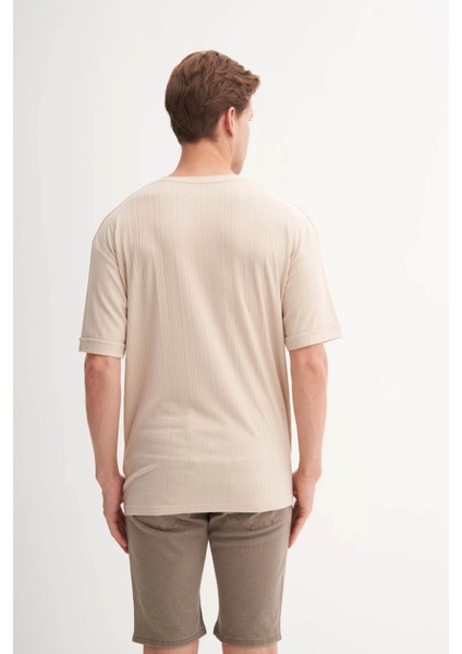 Bisiklet Yaka Bej Erkek T-Shirt 4263