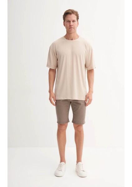 Bisiklet Yaka Bej Erkek T-Shirt 4263