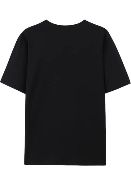 Unısex Kalp Baskılı Oversize Siyah Tshirt