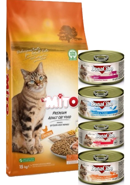 Kedi Maması 1 kg + 4 Adet Yaş Mama 85 Gr. Lık