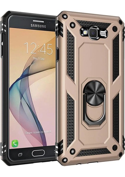 Samsung Galaxy J7 Kılıf Sofya Yüzüklü Silikon Kapak - Gold Ynsmr