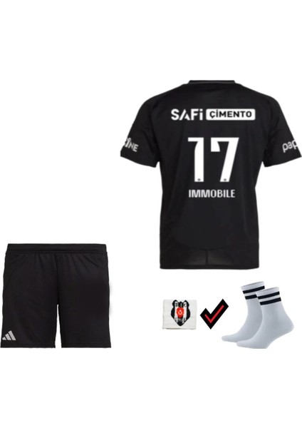 Beşiktaş Ciro Immobile Siyah Deplasman 2024/2025 Yeni Sezon Çocuk Futbol Forması Çorap ve Bileklik Hediye
