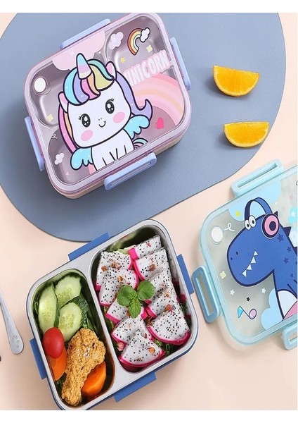 -Sevimli Hayvanlar Tek Katlı Üç Bölmeli Yeni Nesil Çocuk Beslenme Kutusu - Lunch Box 750 Ml.