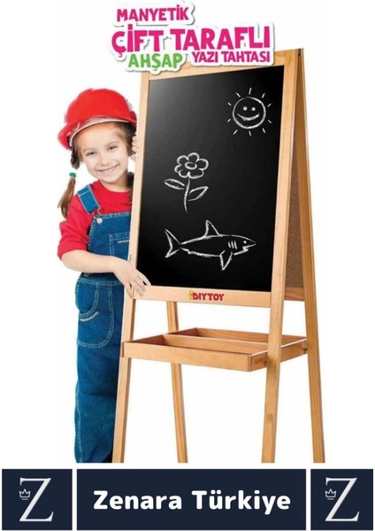 Premium Kalem Silgi Tebeşir Çift Taraflı Manyetik Kara Tahta Ayaklı Ahşap Yazı Tahtası 110 x 45 cm fiyatları