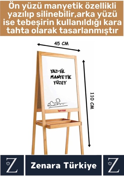 Premium Kalem Silgi Tebeşir Çift Taraflı Manyetik Kara Tahta Ayaklı Ahşap Yazı Tahtası 110 x 45 cm fırsatları