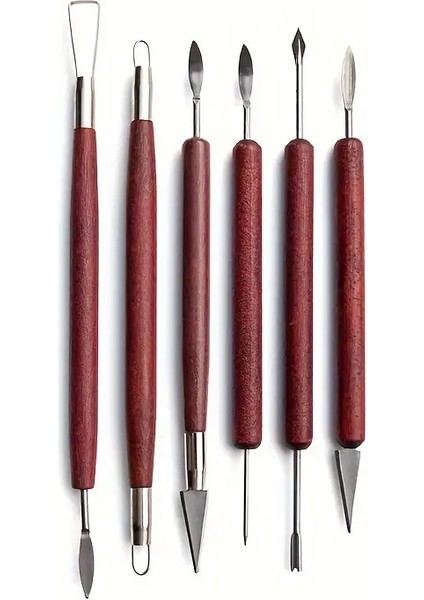 Sanat Malzemeleri 6'lı Set Sanat Ahşap Alet Polimer Kesiciler Seramik Araçları Kil Şekillendirme ve Heykeltraşlık Için