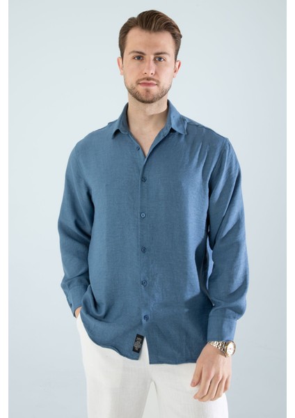 Mevsimlik Keten Dokulu Bol Kalıp Uzun Kollu Oversize Erkek Gömlek