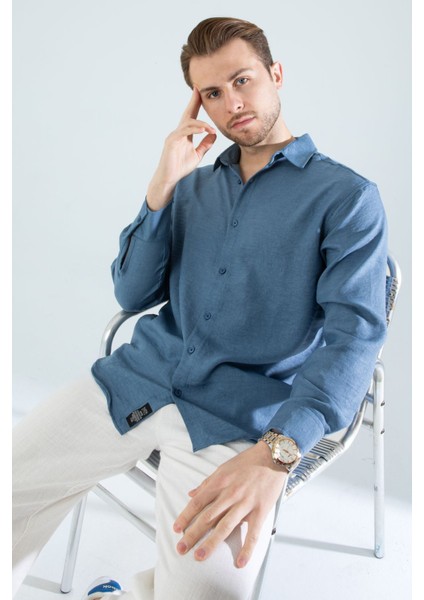 Mevsimlik Keten Dokulu Bol Kalıp Uzun Kollu Oversize Erkek Gömlek modelleri