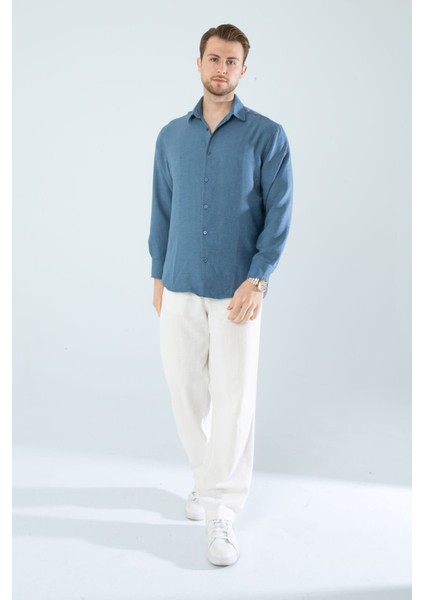 Mevsimlik Keten Dokulu Bol Kalıp Uzun Kollu Oversize Erkek Gömlek fırsatları